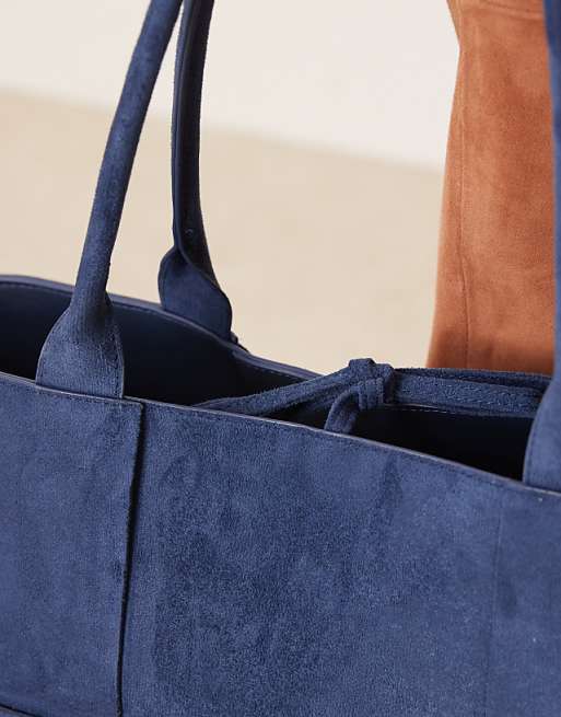 Glamorous Large Woven Faux Suede Tote Bag In Dark Blue