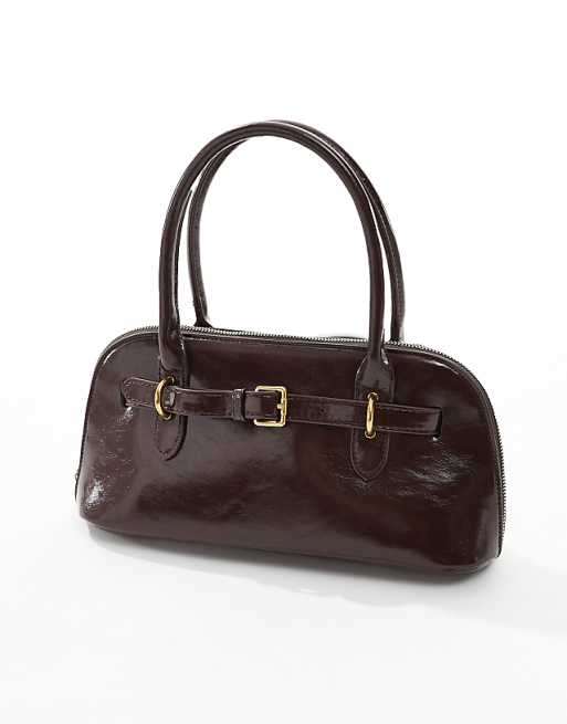 Glamorous Long Shoulder Bag With Belt Detail In Burgundy