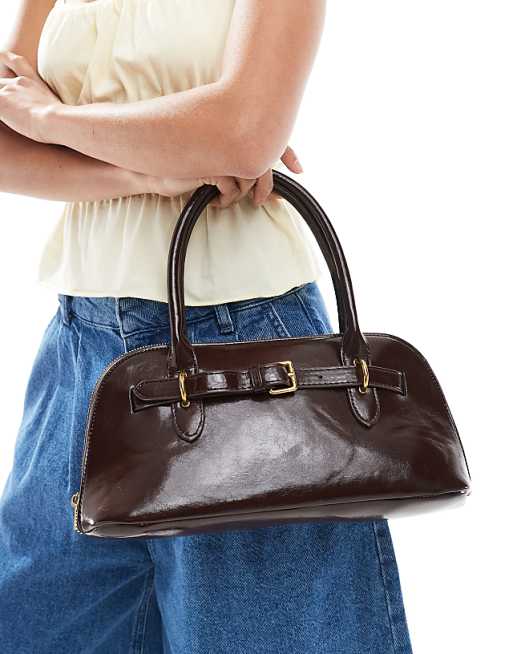 Glamorous Long Shoulder Bag With Belt Detail In Burgundy