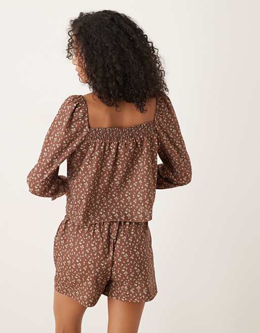 Glamorous Pyjama Set In Brown Ditsy Floral