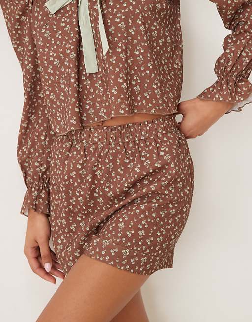 Glamorous Pyjama Set In Brown Ditsy Floral