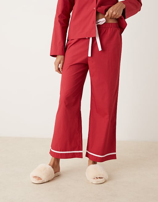 Glamorous Ruffle Pyjama Shirt And Trouser In Red With Pink Contrasting