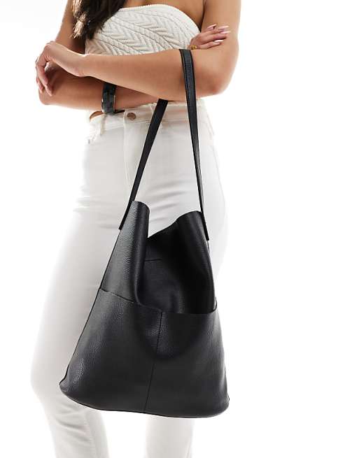 Glamorous Shoulder Tote Bag With Pocket Detail In Black