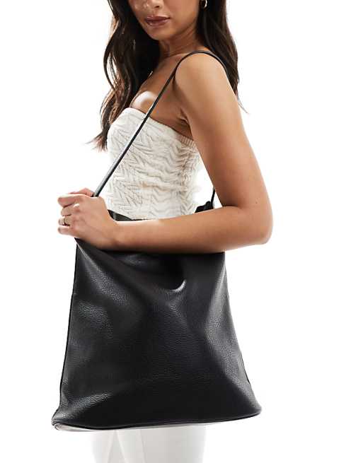 Glamorous shoulder tote bag with pocket detail in black