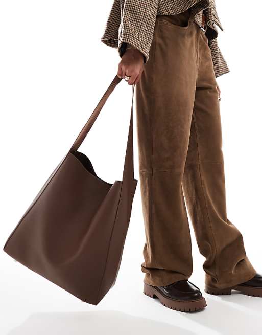 Glamorous slouch shoulder tote bag in dark brown