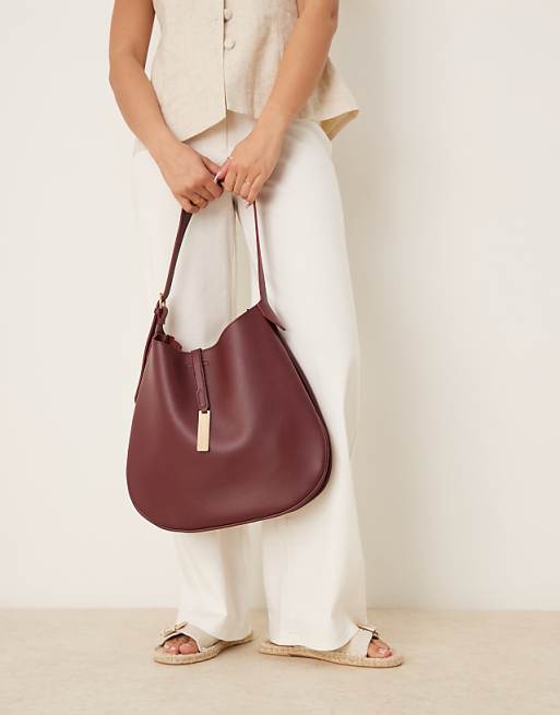 Glamorous Slouchy Shoulder Bag With Clasp Detail In Burgundy