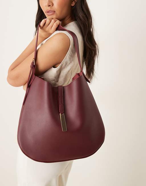 Glamorous slouchy shoulder bag with clasp detail in burgundy