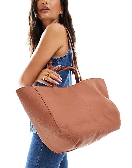 Glamorous structured tote bag in tan