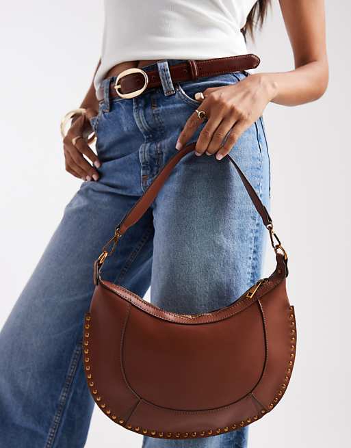 Glamorous Stud Detail Shoulder Bag In Brown