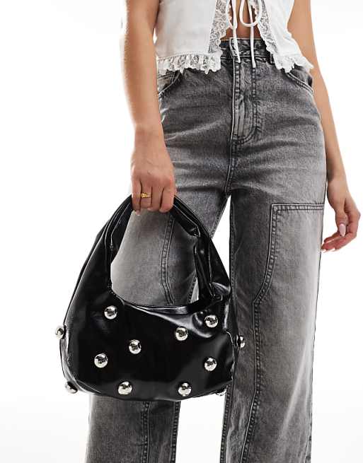 Glamorous studded mini grab bag in black