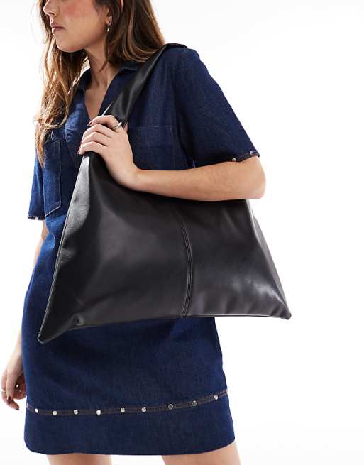 Glamorous winged shoulder tote bag in black