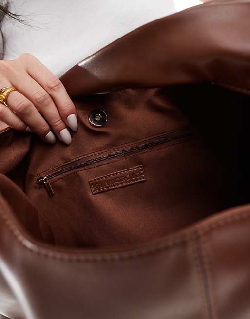 Glamorous Winged Shoulder Tote Bag In Chocolate Brown