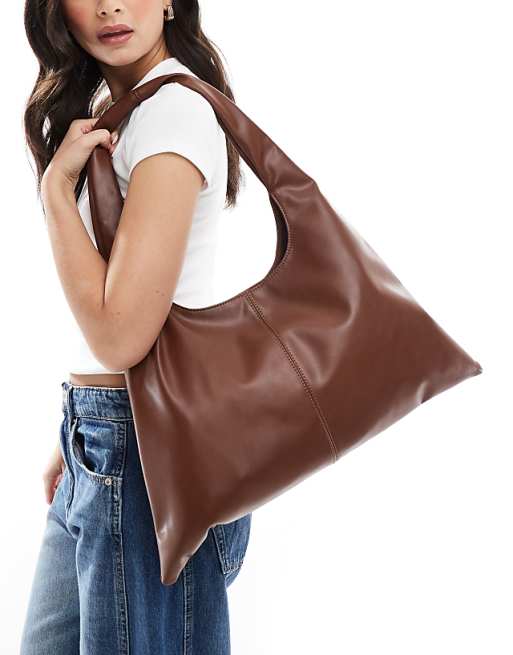 Glamorous winged shoulder tote bag in chocolate brown