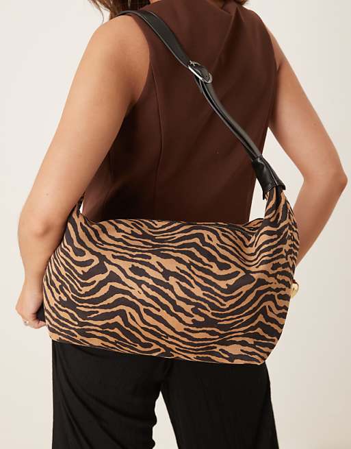 Glamorous zebra print slouchy shoulder bag