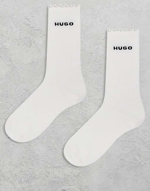 Hugo Red 2-pack socks in white with frilled edge