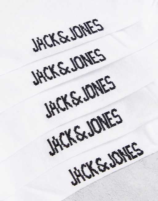 Jack & Jones 5 Pack Logo Sports Socks In White