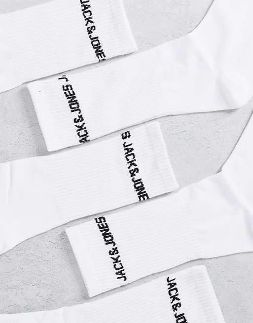 Jack & Jones 5 Pack Logo Sports Socks In White