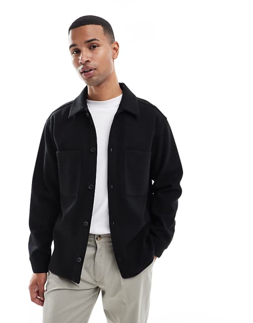 Jack & Jones brushed overshirt in black