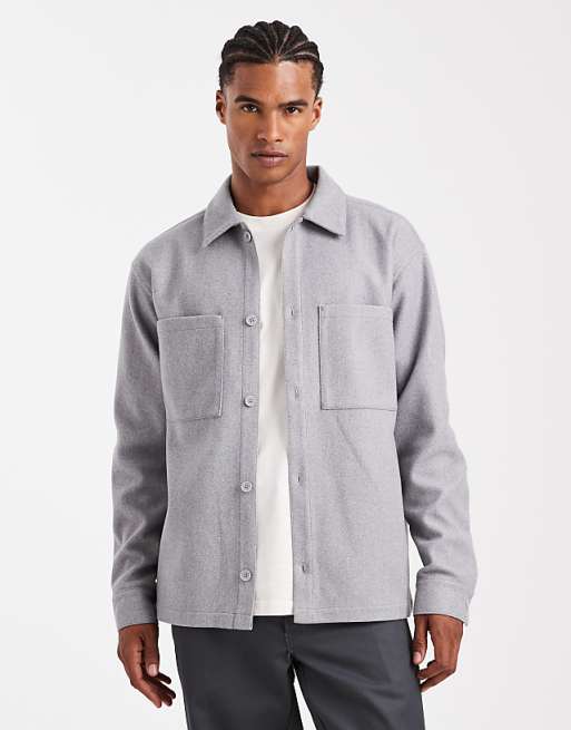 Jack & Jones Brushed Overshirt In Grey