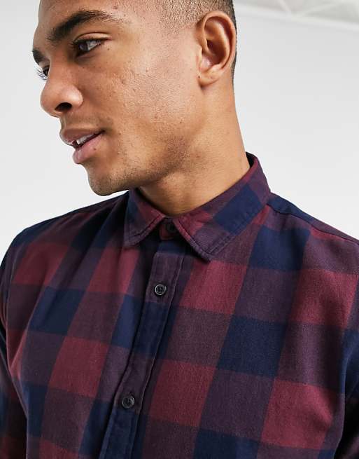 Jack & Jones Essentials Buffalo Check Shirt In Burgundy