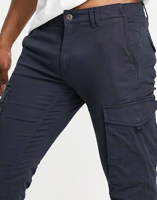 Jack & Jones Intelligence Slim Fit Cargos With Cuff In Navy