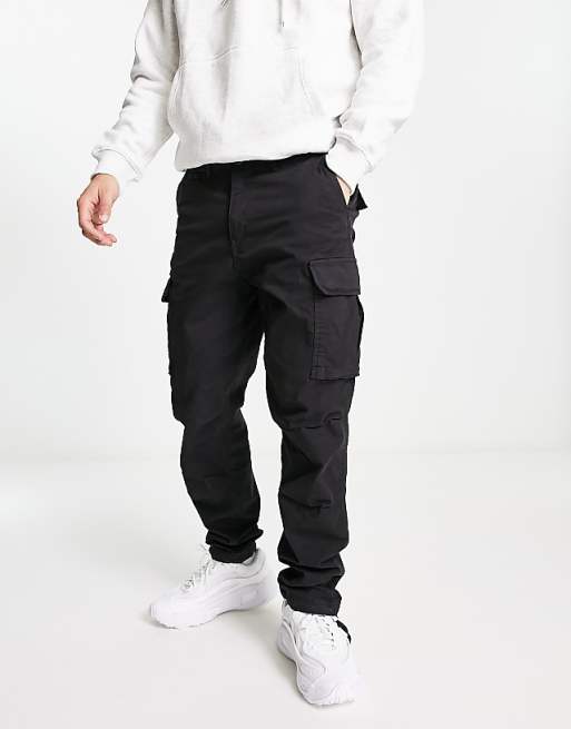 Jack & Jones Intelligence Tapered Fit Washed Cargo Trouser In Black
