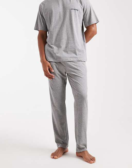 Jack & Jones Lounge Set In Grey Marl With Black Pant