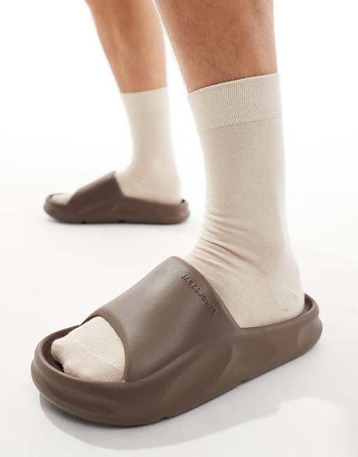 Jack & Jones Moulded Slider In Brown