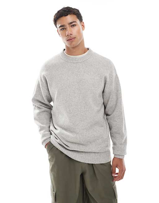 Jack & Jones Oversize Fluffy Jumper In Light Grey
