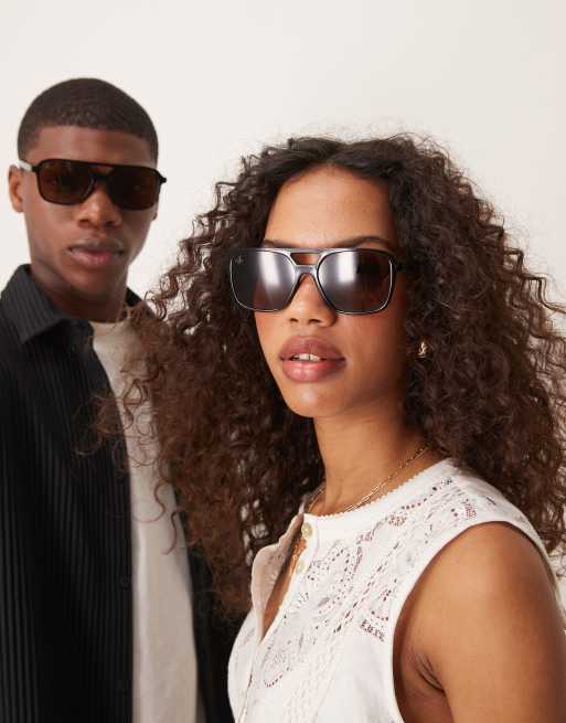 Jeepers Peepers Aviator Sunglasses In Black With Brown Lens