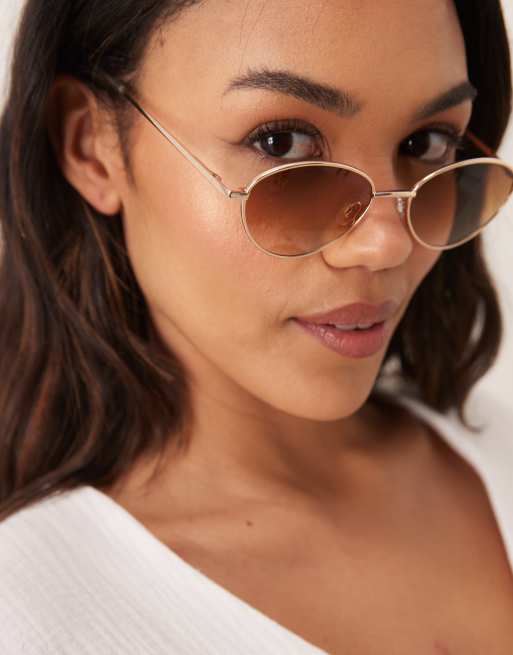 Jeepers Peepers Metal Cateye Sunglass In Gold With Pink Lens