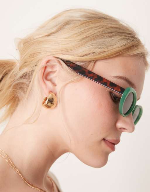 Jeepers Peepers Oval Sunglasses In Green With Contrast Tortoiseshell