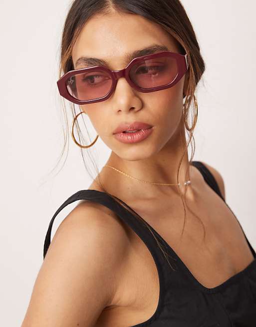 Jeepers Peepers rectangle sunglasses in burgundy