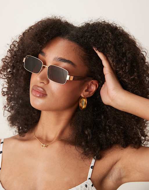 Jeepers Peepers rectangular metal sunglasses in gold with brown lens