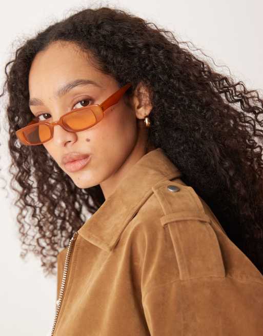 Jeepers Peepers Slim Rectangular Sunglasses In Dark Orange