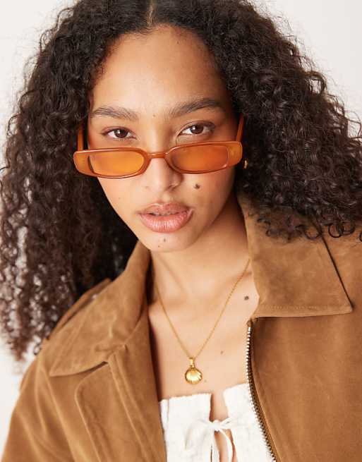 Jeepers Peepers slim rectangular sunglasses in dark orange