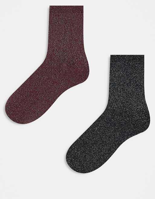 JJXX 2 pack glitter socks in burgundy mix
