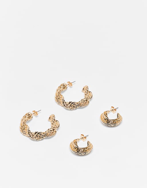 JJXX 2 pack multi design earrings in gold