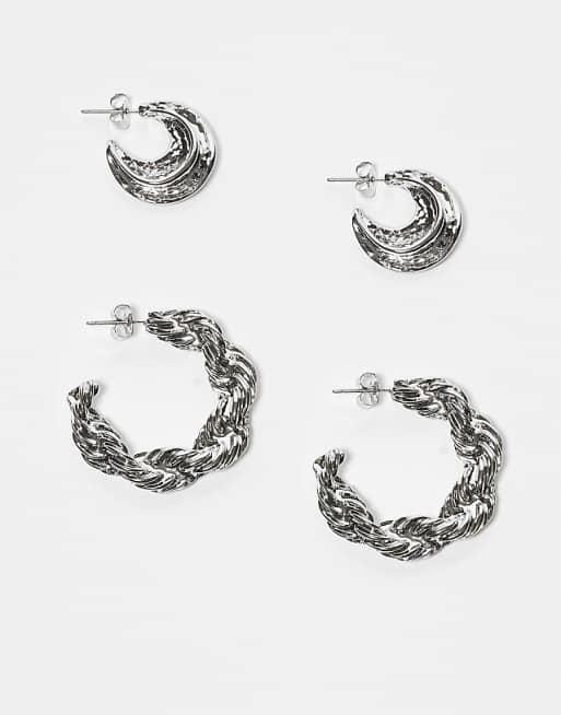 JJXX 2 pack multi design earrings in silver