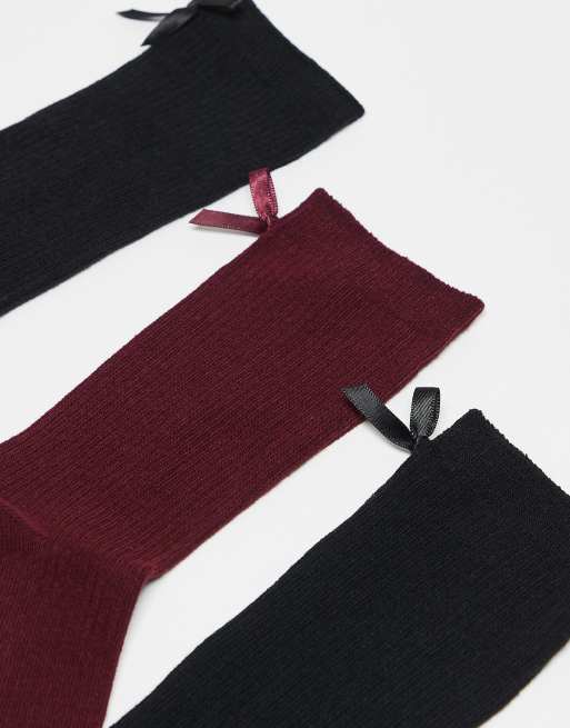JJXX 3 Pack Bow Socks In Burgundy Mix
