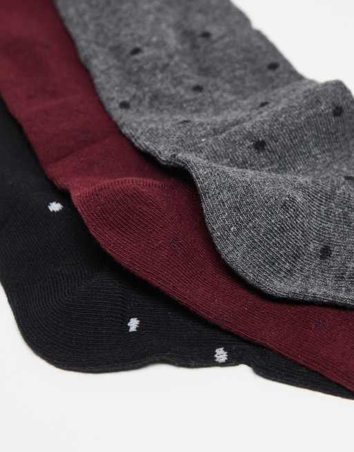 JJXX 3 Pack Polka Dot Socks In Black Grey Burgundy