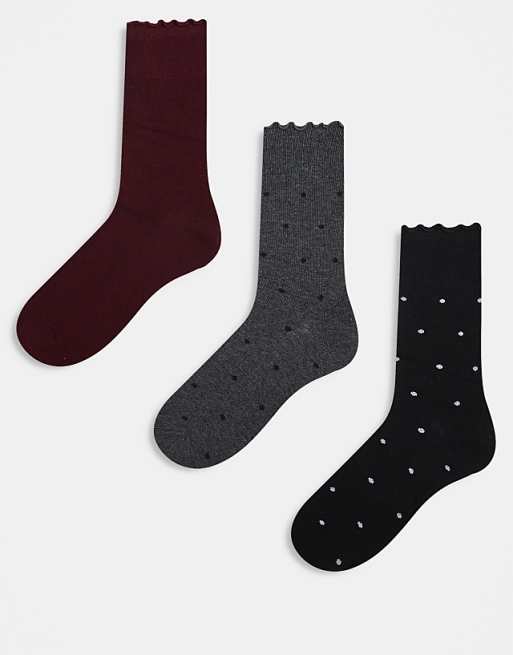 JJXX 3 pack polka dot socks in black grey burgundy
