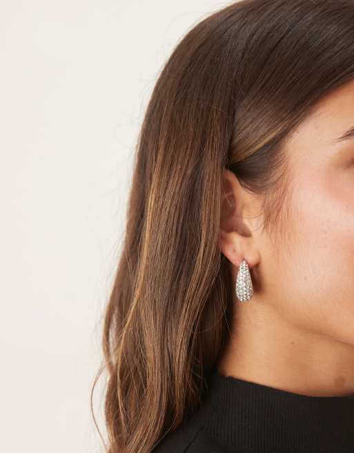 JJXX Hoop Earrings With Diamonte In Silver