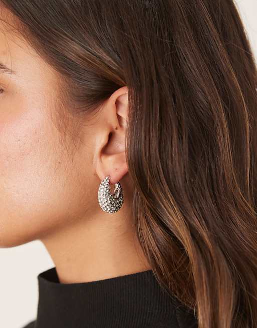 JJXX hoop earrings with diamonte in silver