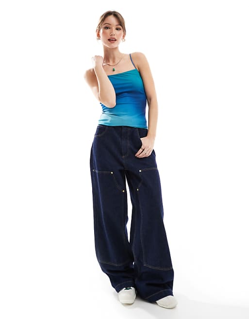 JJXX Mesh Top In Blue Ombre Print