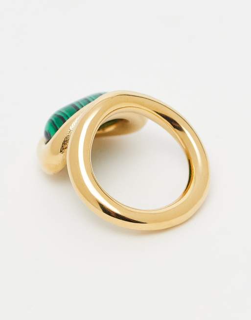 Kaiia Exclusive Stainless Steel Abstract Cocktail Ring In Gold And Green