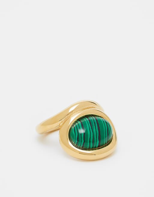 Kaiia exclusive stainless steel abstract cocktail ring in gold and green