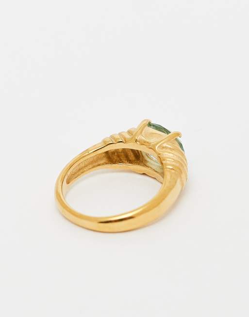 Kaiia Exclusive Stainless Steel Blue Stone Ring In Gold