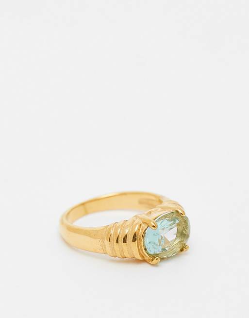 Kaiia exclusive stainless steel blue stone ring in gold