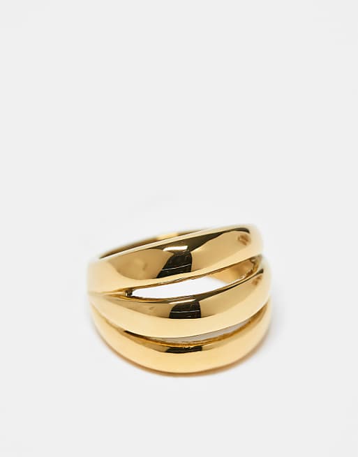 Kaiia exclusive stainless steel chunky triple stacked ring in gold